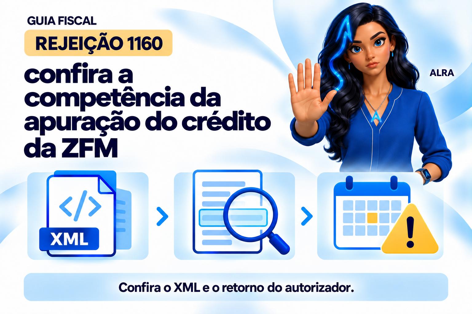 Capa ilustrada da ALRA: Rejeição 1160: confira a competência da apuração do crédito da ZFM.