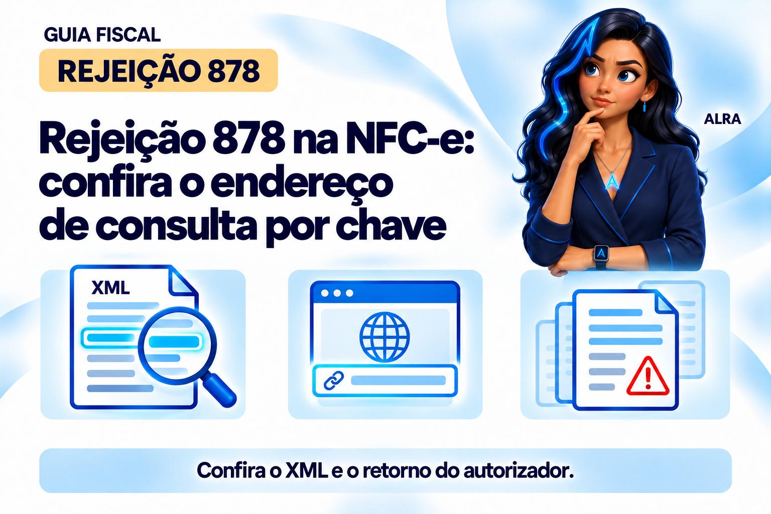 Capa ilustrada da ALRA: Rejeição 878 na NFC-e: confira o endereço de consulta por chave.