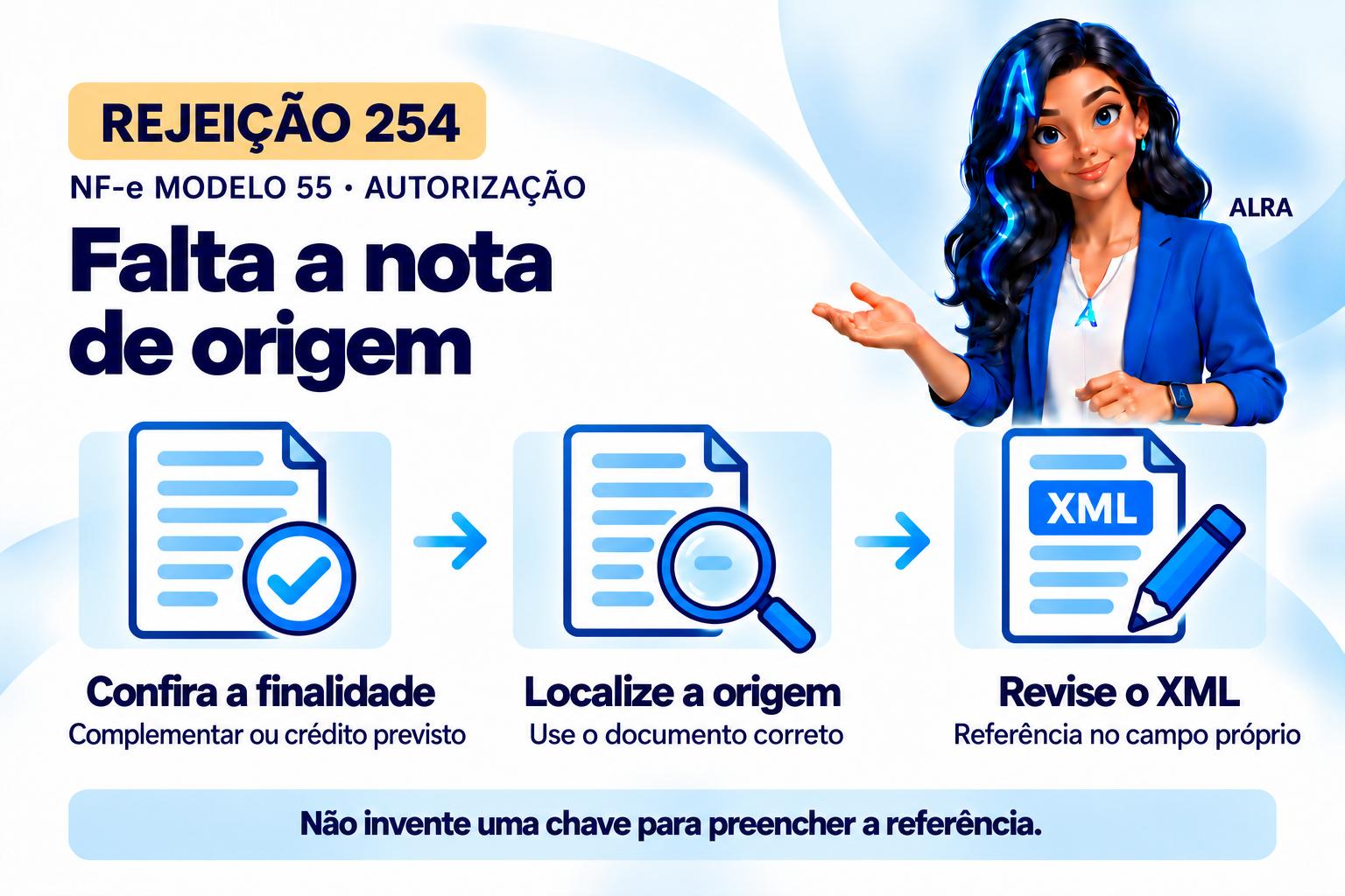 Capa ilustrada da ALRA: Rejeição 254: NF-e sem nota referenciada e como corrigir.