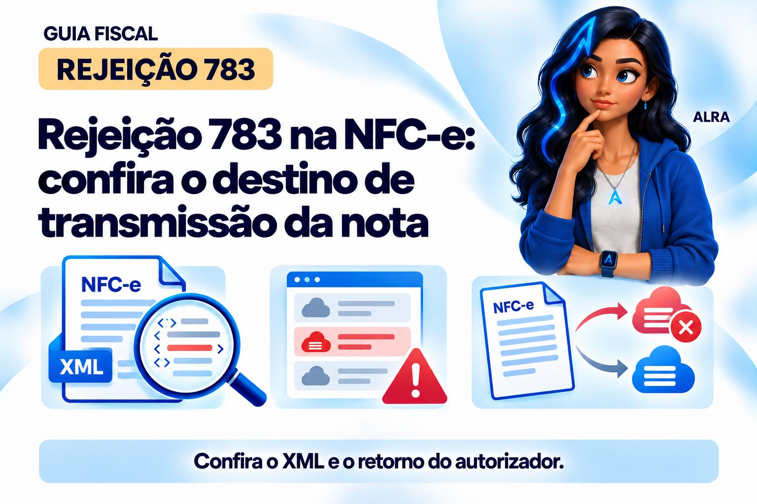 Capa ilustrada da ALRA: Rejeição 783 na NFC-e: confira o destino de transmissão da nota.