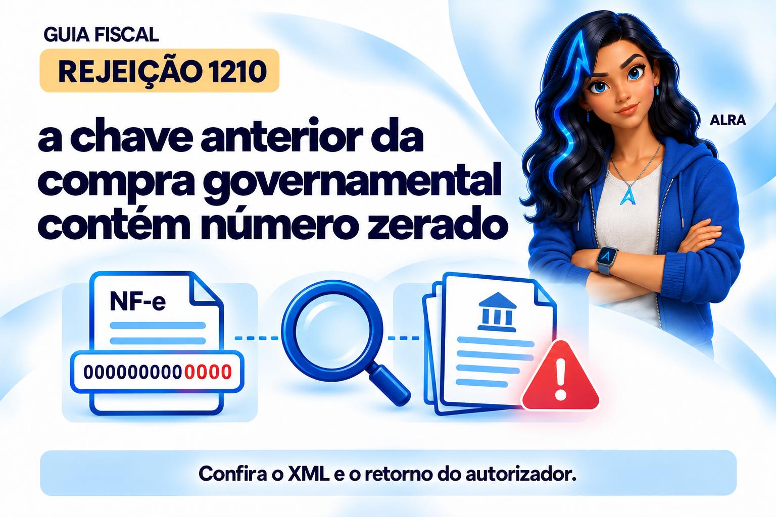 Capa ilustrada da ALRA: Rejeição 1210: a chave anterior da compra governamental contém número zerado.