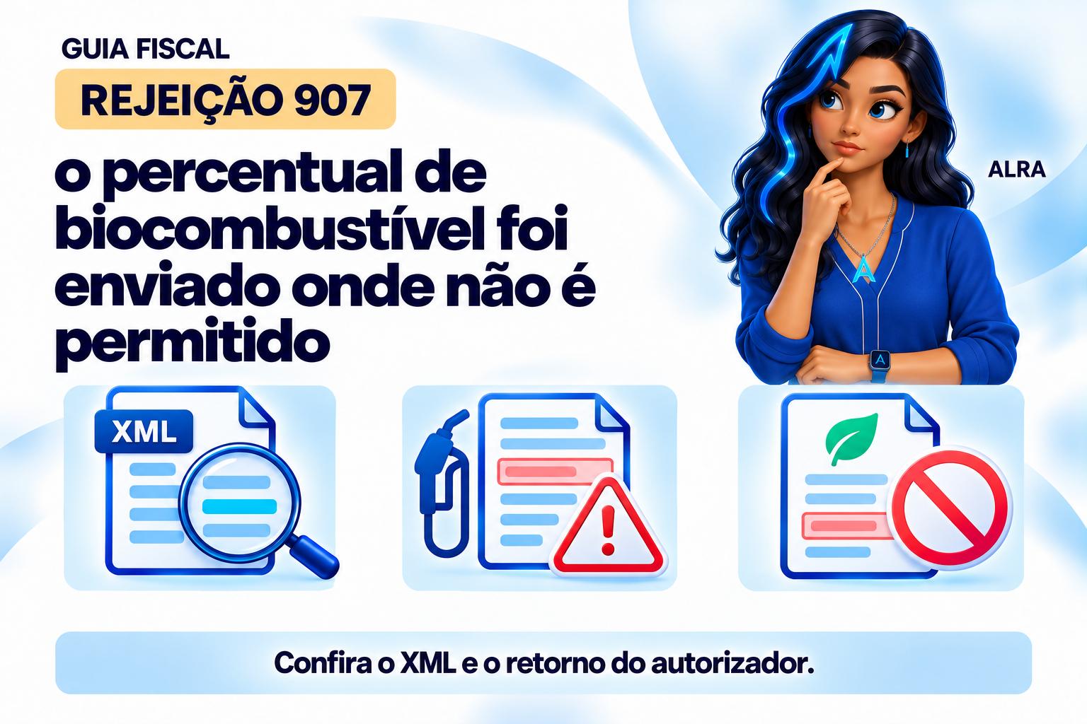 Capa ilustrada da ALRA: Rejeição 907: o percentual de biocombustível foi enviado onde não é permitido.