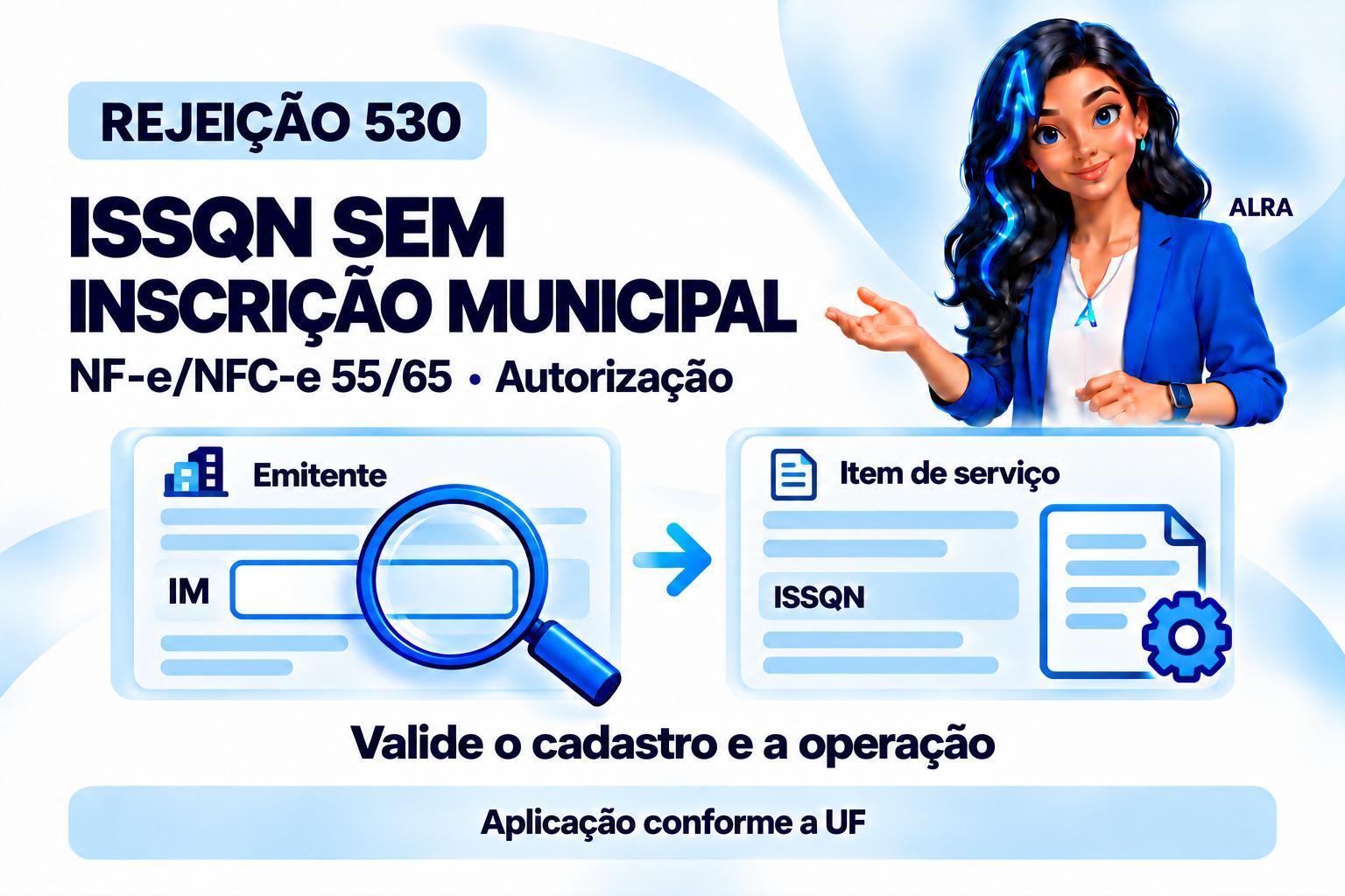 Capa ilustrada da ALRA: Rejeição 530: ISSQN informado sem a inscrição municipal do emitente.