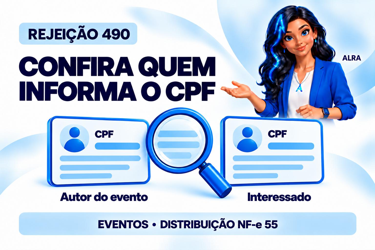 Capa ilustrada da ALRA: Rejeição 490: confira o CPF do autor ou do interessado no serviço.