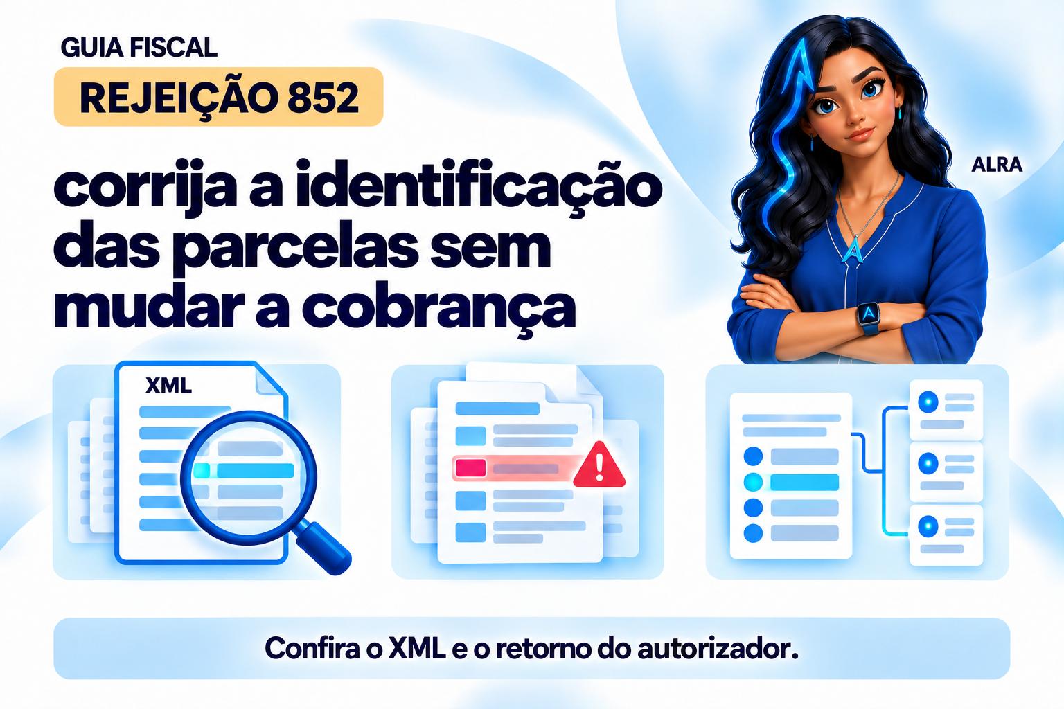 Capa ilustrada da ALRA: Rejeição 852: corrija a identificação das parcelas sem mudar a cobrança.