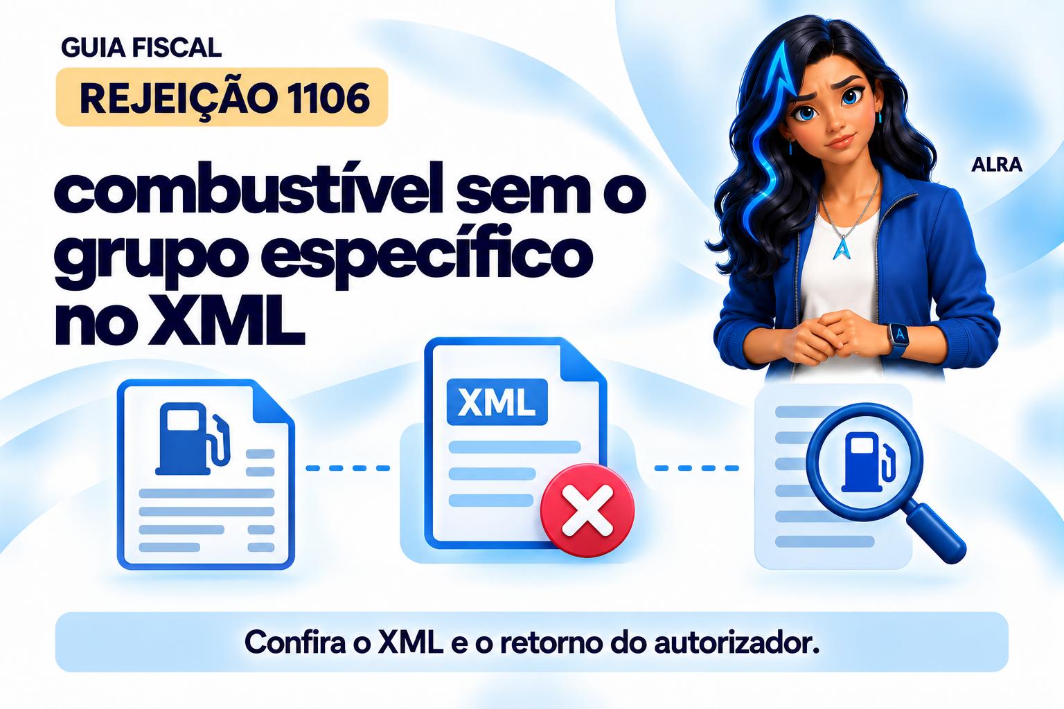 Capa ilustrada da ALRA: Rejeição 1106: combustível sem o grupo específico no XML.