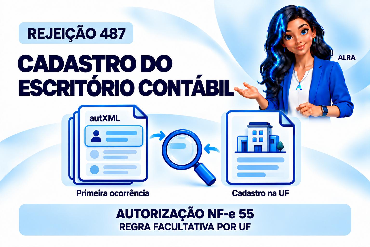 Capa ilustrada da ALRA: Rejeição 487: confira o cadastro contábil indicado na primeira ocorrência de autXML.