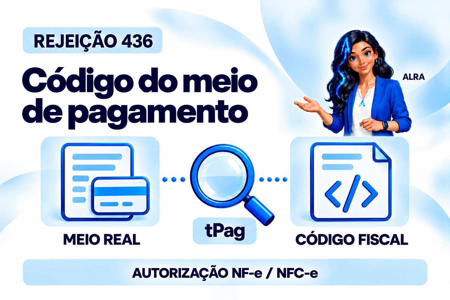 Capa ilustrada da ALRA: Rejeição 436: como corrigir o código do meio de pagamento.