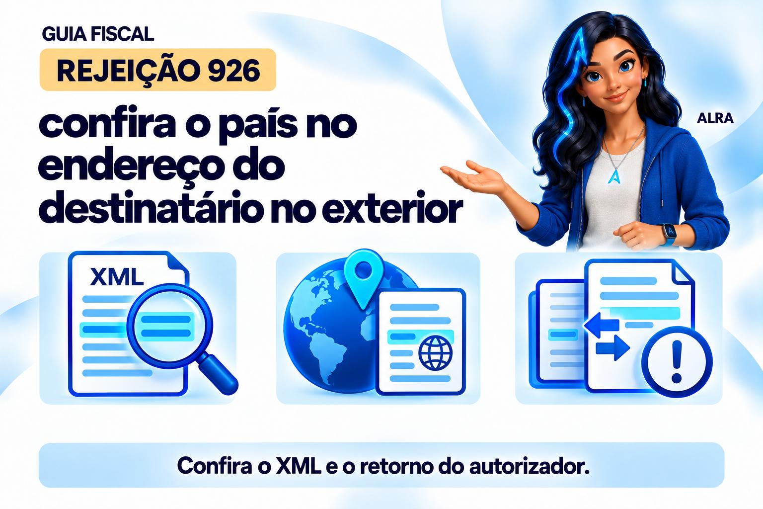 Capa ilustrada da ALRA: Rejeição 926: confira o país no endereço do destinatário no exterior.