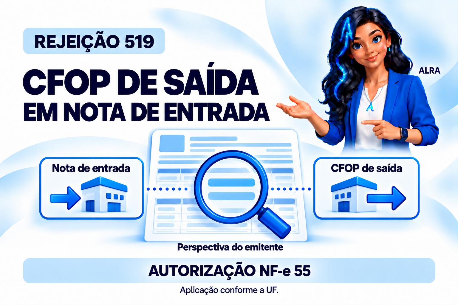Capa ilustrada da ALRA: Rejeição 519: CFOP de saída em uma NF-e de entrada.