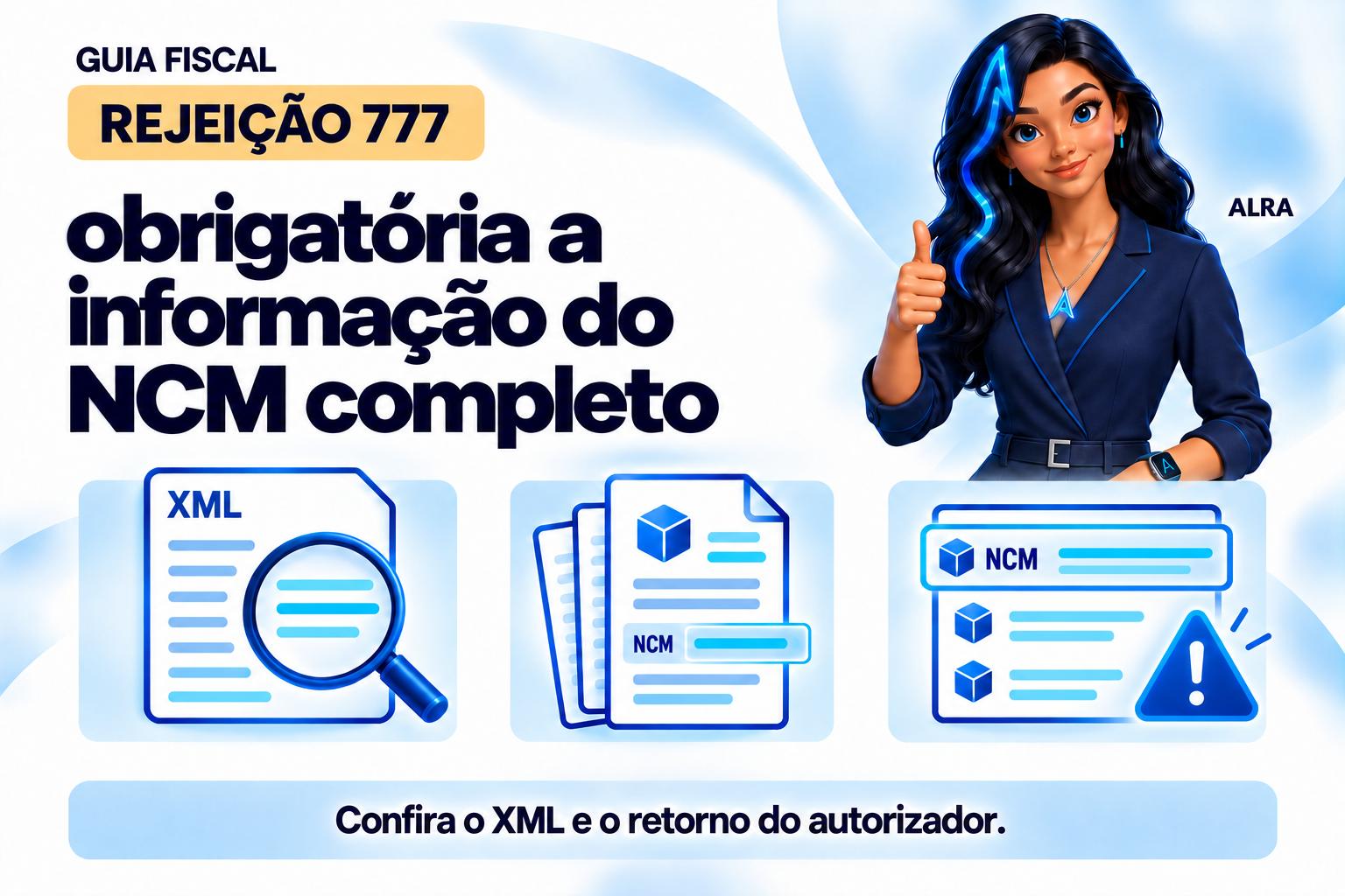 Capa ilustrada da ALRA: Rejeição 777: obrigatória a informação do NCM completo.