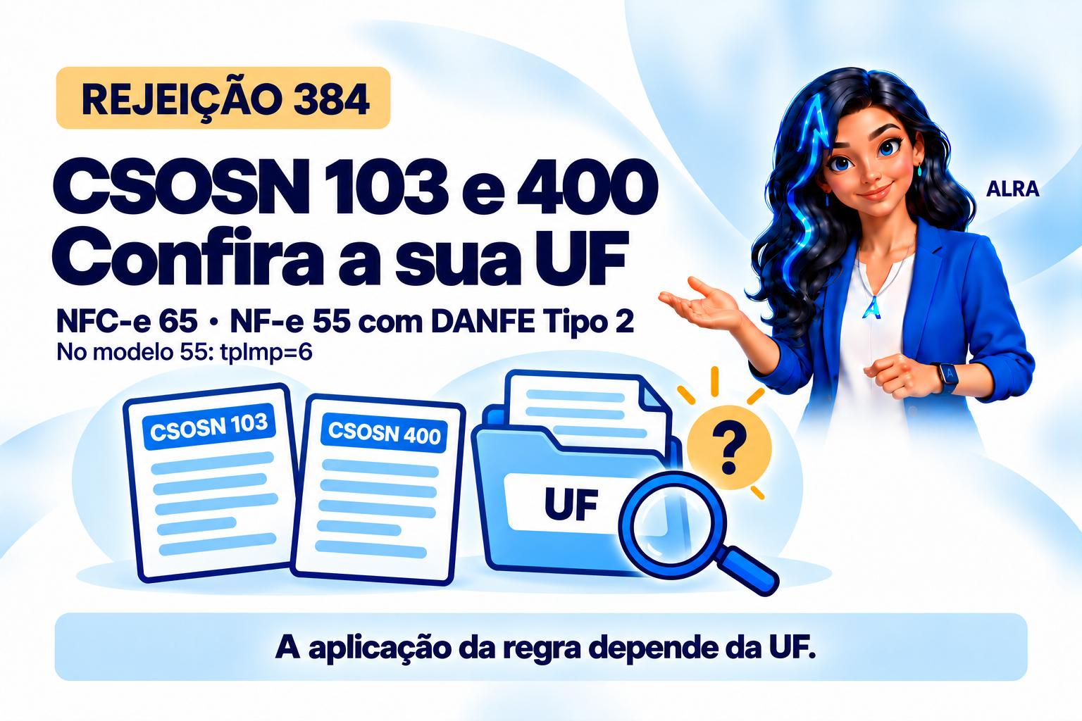 Capa ilustrada da ALRA: Rejeição 384: verifique a restrição estadual ao CSOSN.