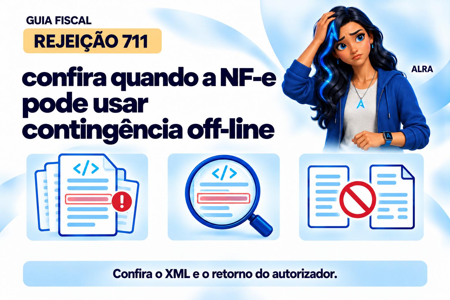 Capa ilustrada da ALRA: Rejeição 711: confira quando a NF-e pode usar contingência off-line.