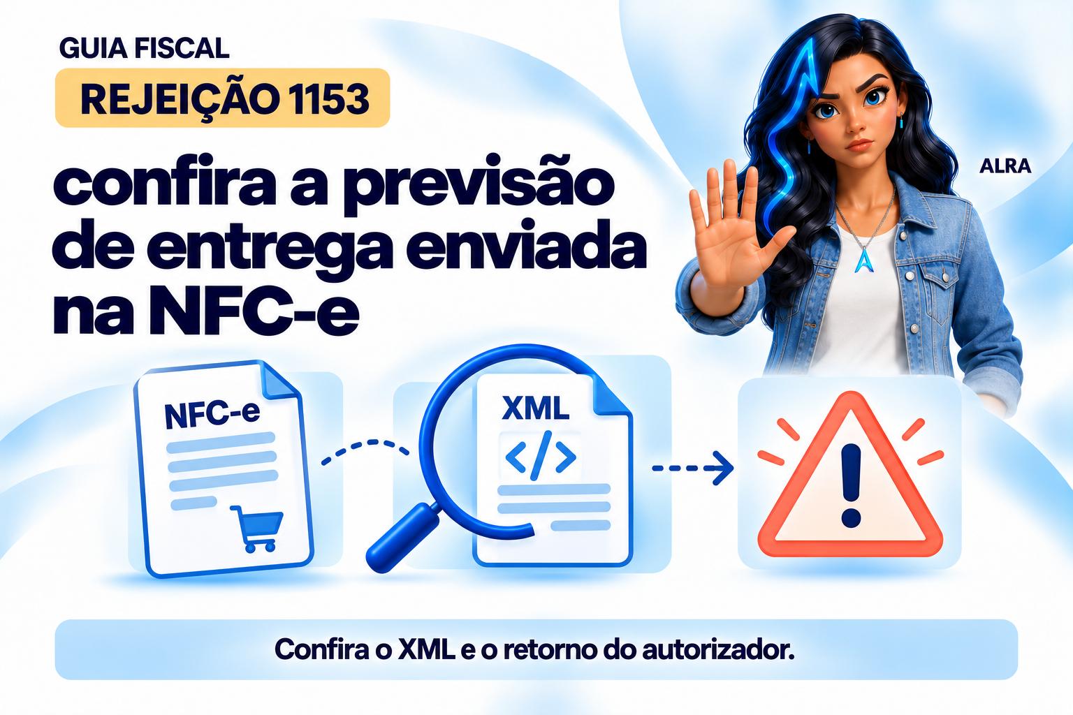 Capa ilustrada da ALRA: Rejeição 1153: confira a previsão de entrega enviada na NFC-e.