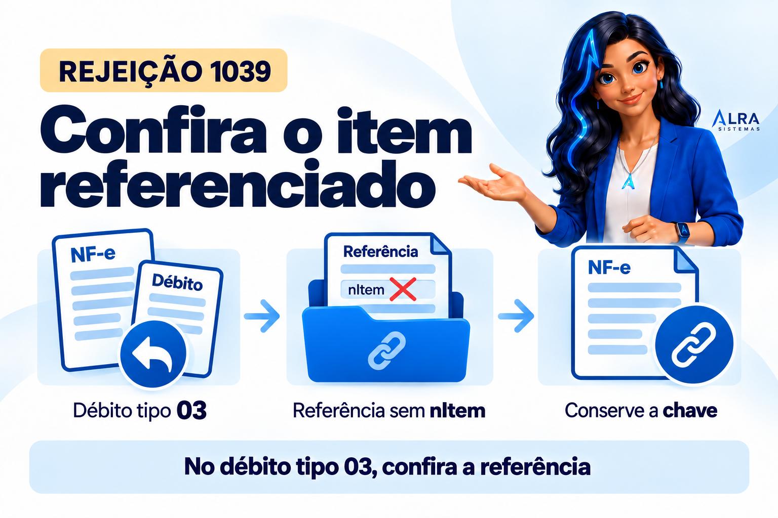 Capa ilustrada da ALRA: Rejeição 1039: retire o nItem referenciado somente no débito tipo 03.