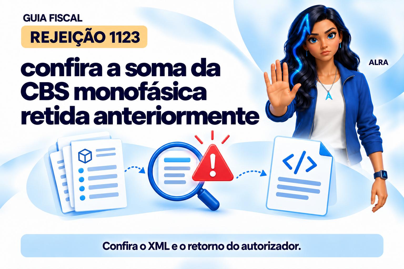 Capa ilustrada da ALRA: Rejeição 1123: confira a soma da CBS monofásica retida anteriormente.