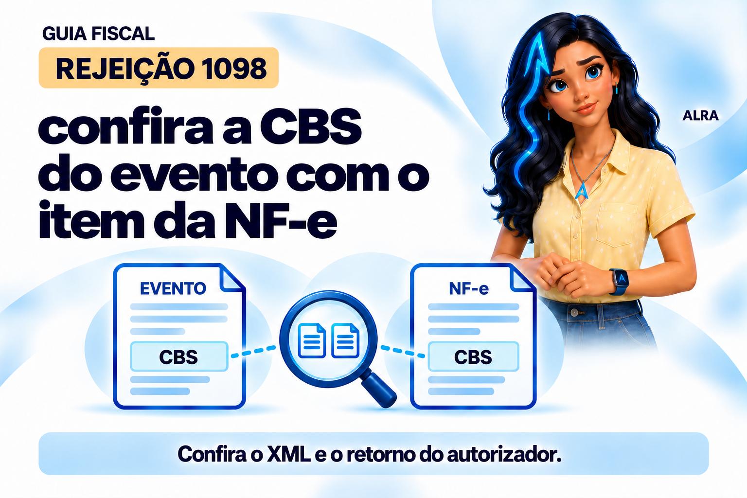 Capa ilustrada da ALRA: Rejeição 1098: confira a CBS do evento com o item da NF-e.