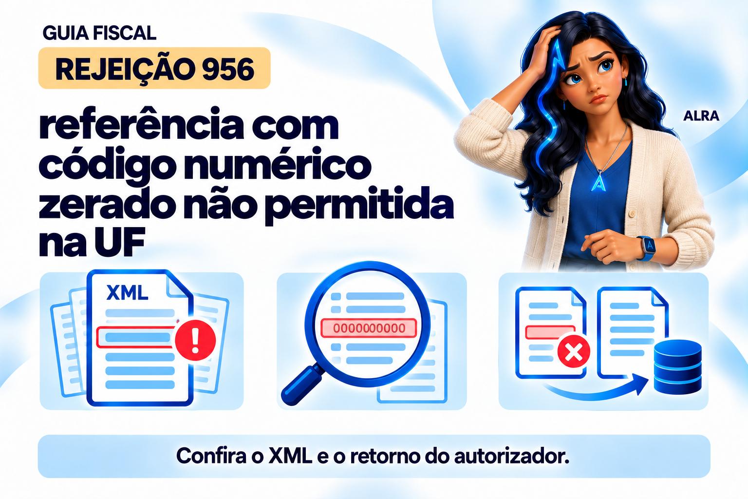Capa ilustrada da ALRA: Rejeição 956: referência com código numérico zerado não permitida na UF.