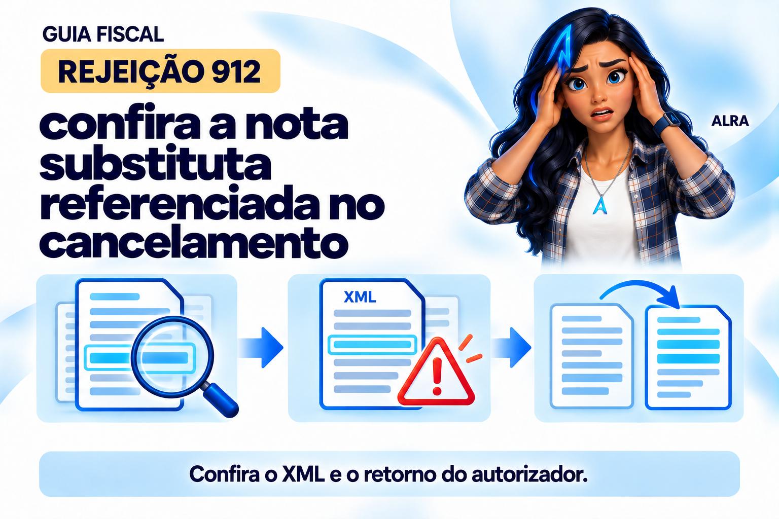 Capa ilustrada da ALRA: Rejeição 912: confira a nota substituta referenciada no cancelamento.