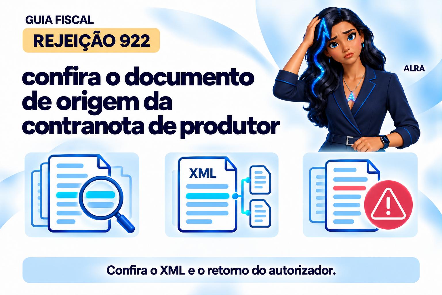 Capa ilustrada da ALRA: Rejeição 922: confira o documento de origem da contranota de produtor.