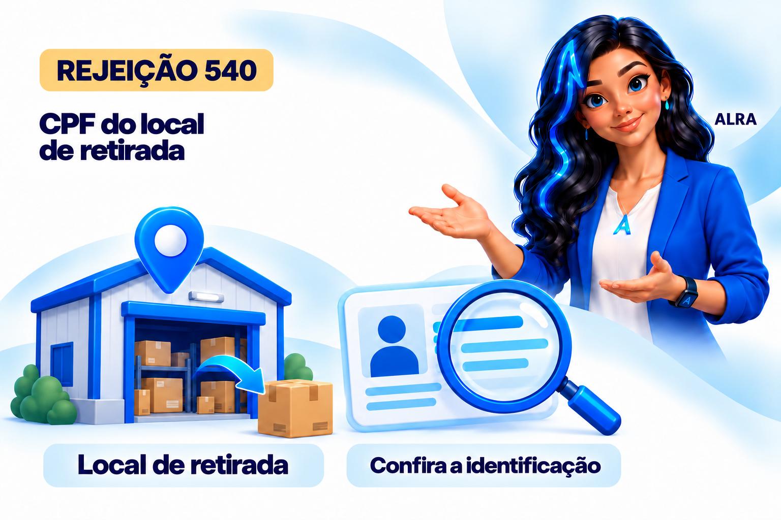 Capa ilustrada da ALRA: Rejeição 540: como corrigir o CPF do local de retirada.
