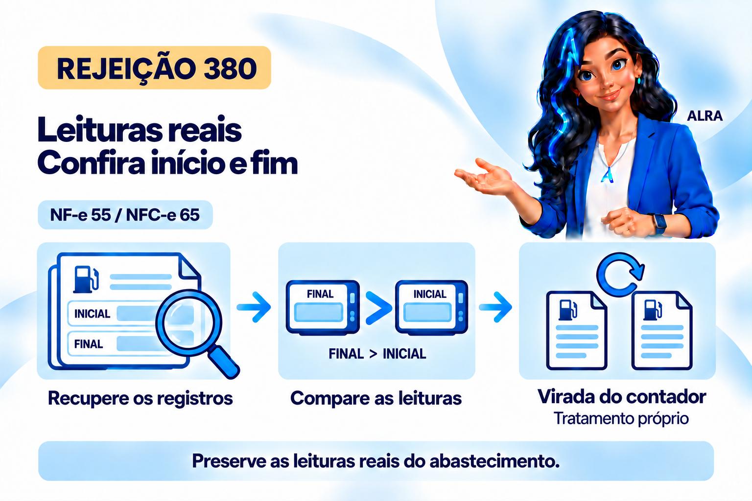 Capa ilustrada da ALRA: Rejeição 380: como conferir as leituras do encerrante.