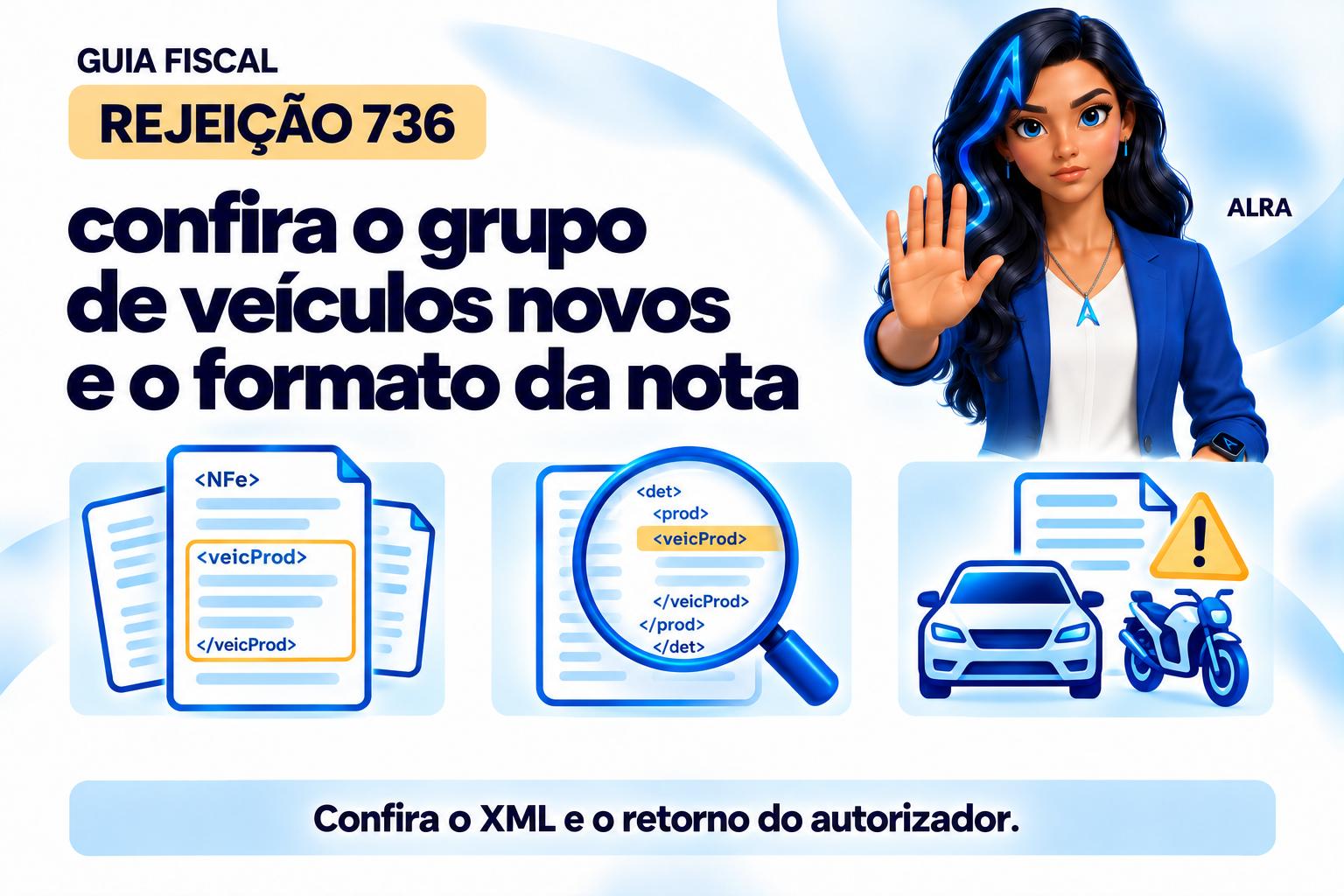 Capa ilustrada da ALRA: Rejeição 736: confira o grupo de veículos novos e o formato da nota.