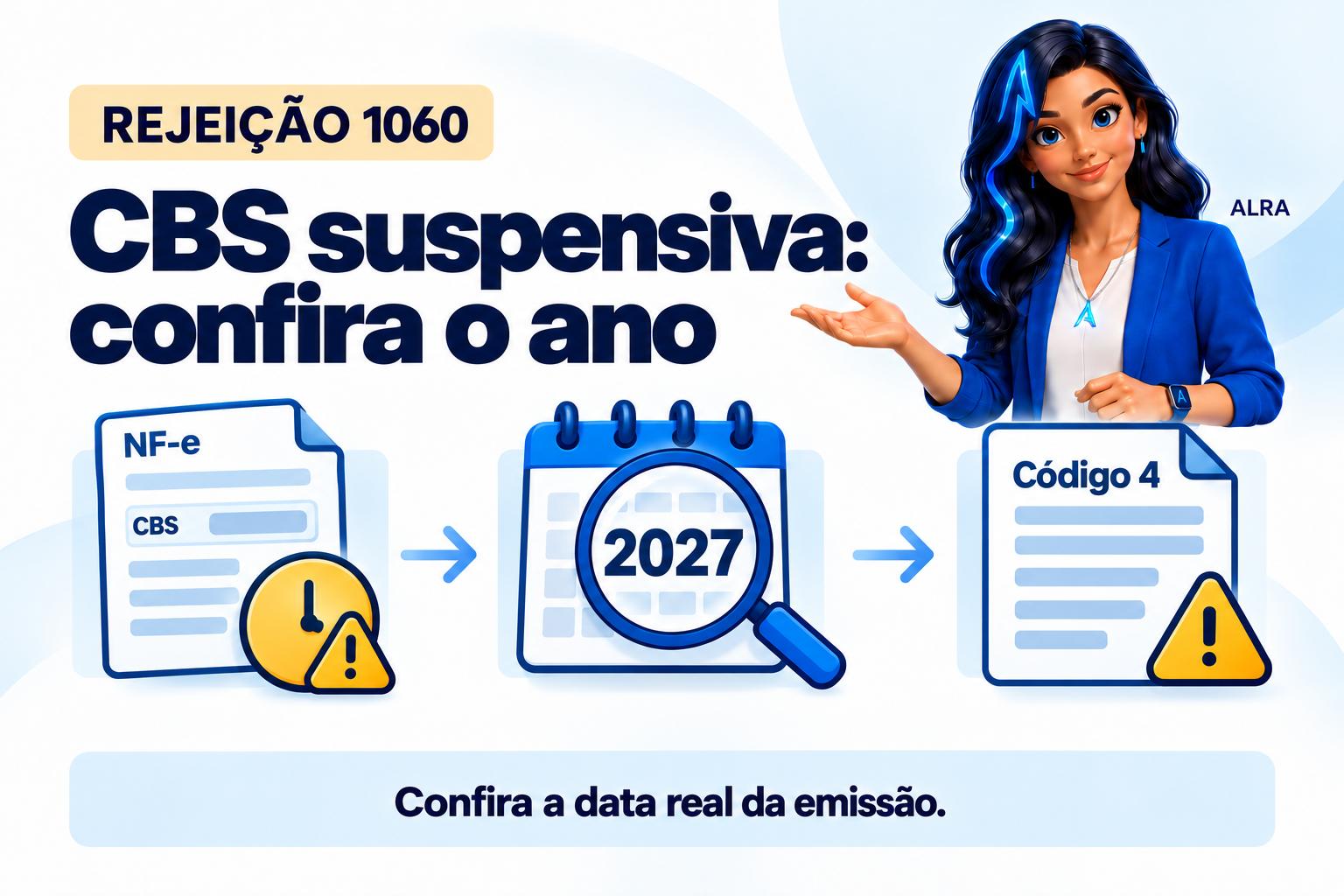 Capa ilustrada da ALRA: Rejeição 1060: o valor suspensivo da CBS depende do ano e do código.
