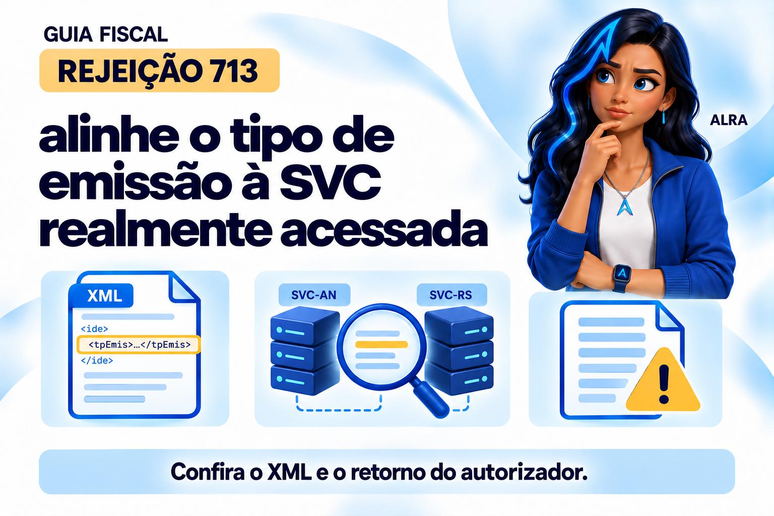 Capa ilustrada da ALRA: Rejeição 713: alinhe o tipo de emissão à SVC realmente acessada.