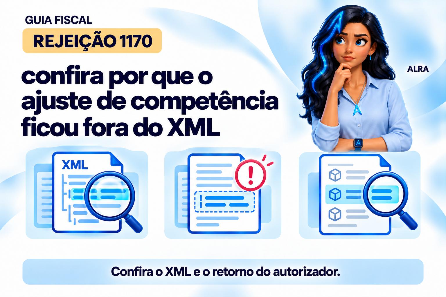 Capa ilustrada da ALRA: Rejeição 1170: confira por que o ajuste de competência ficou fora do XML.