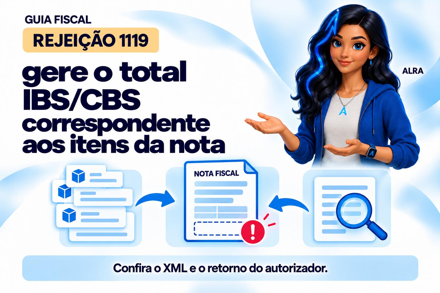 Capa ilustrada da ALRA: Rejeição 1119: gere o total IBS/CBS correspondente aos itens da nota.