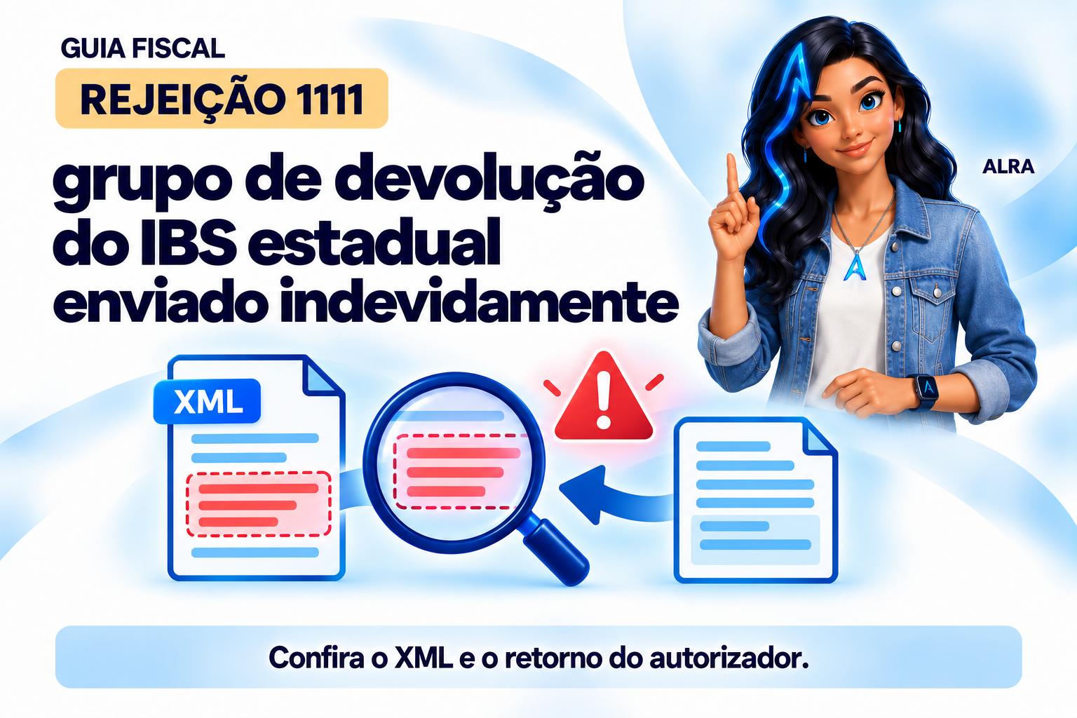 Capa ilustrada da ALRA: Rejeição 1111: grupo de devolução do IBS estadual enviado indevidamente.