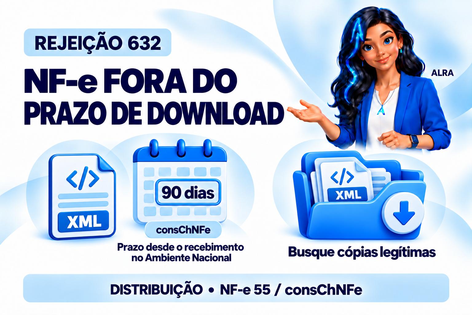 Capa ilustrada da ALRA: Rejeição 632: NF-e fora do prazo para download.
