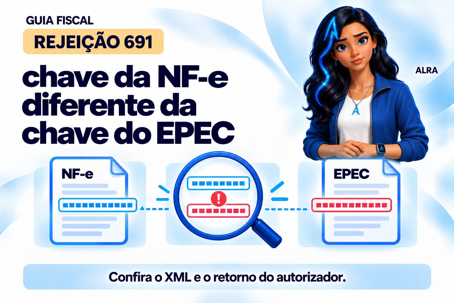 Capa ilustrada da ALRA: Rejeição 691: chave da NF-e diferente da chave do EPEC.