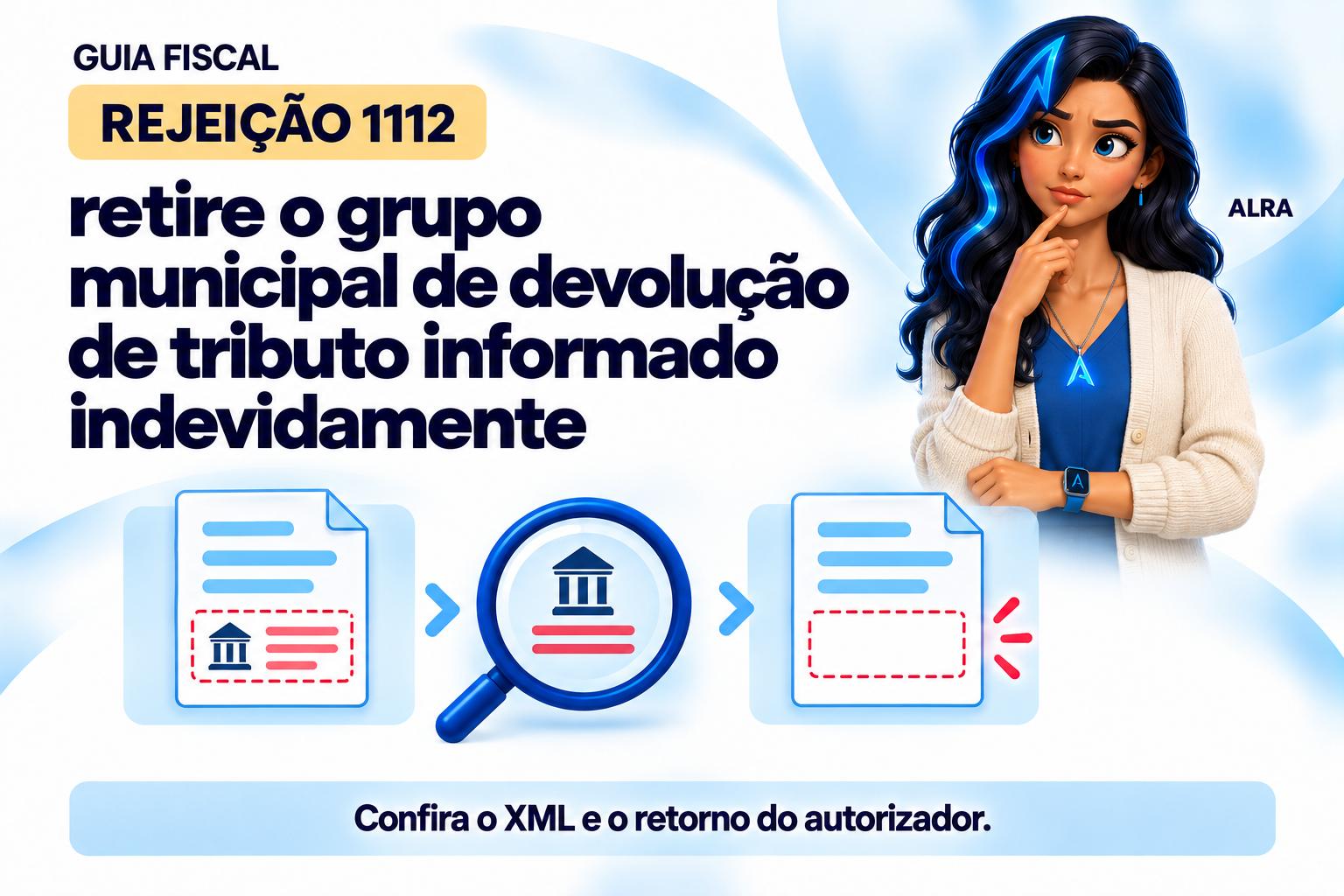 Capa ilustrada da ALRA: Rejeição 1112: retire o grupo municipal de devolução de tributo informado indevidamente.