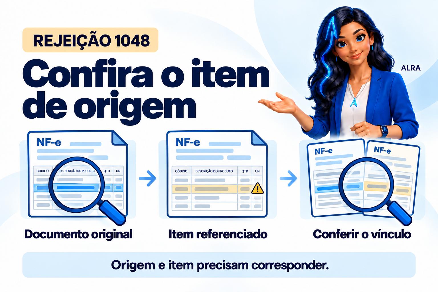 Capa ilustrada da ALRA: Rejeição 1048: informe o item correto da nota referenciada.