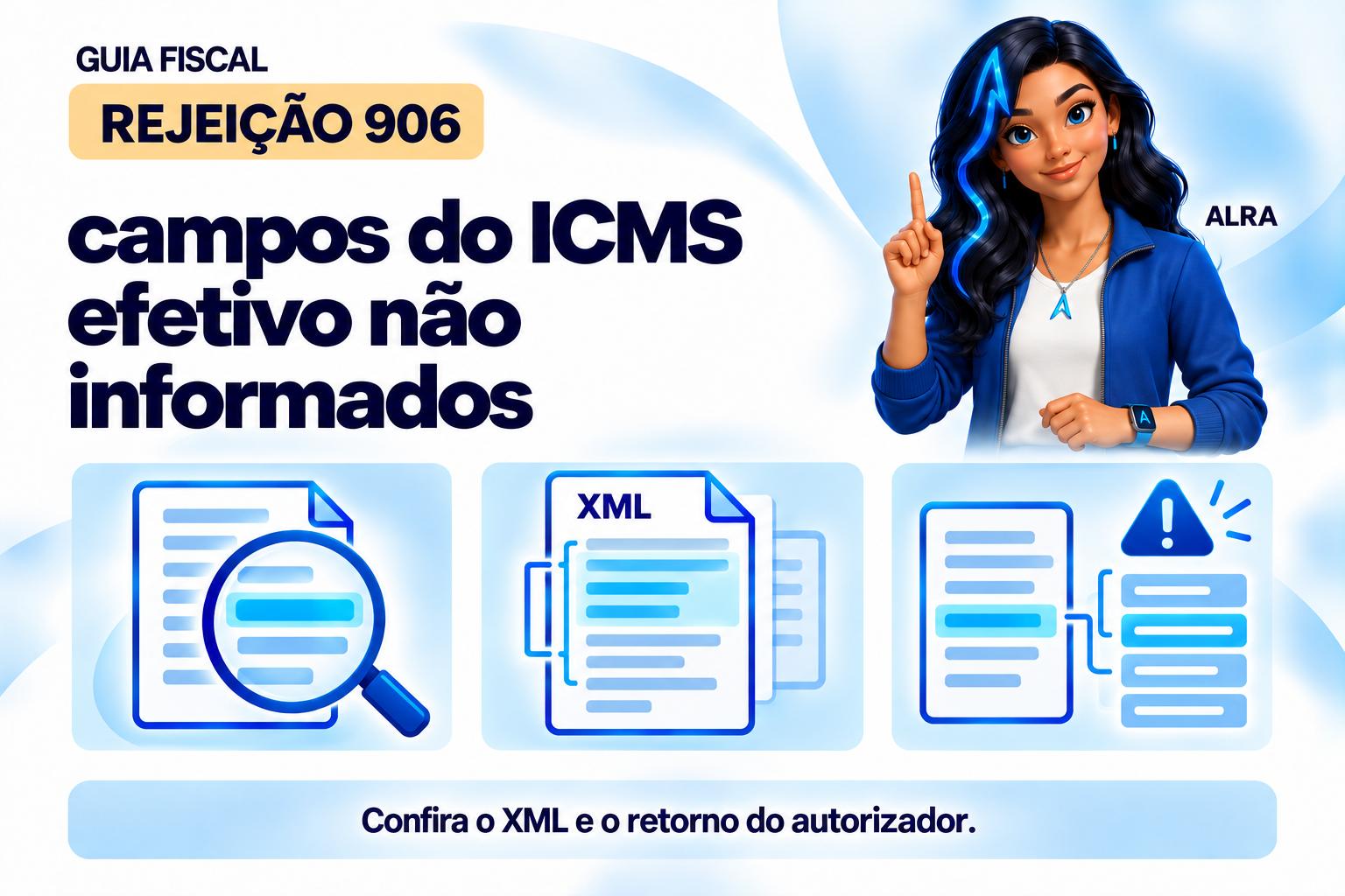 Capa ilustrada da ALRA: Rejeição 906: campos do ICMS efetivo não informados.