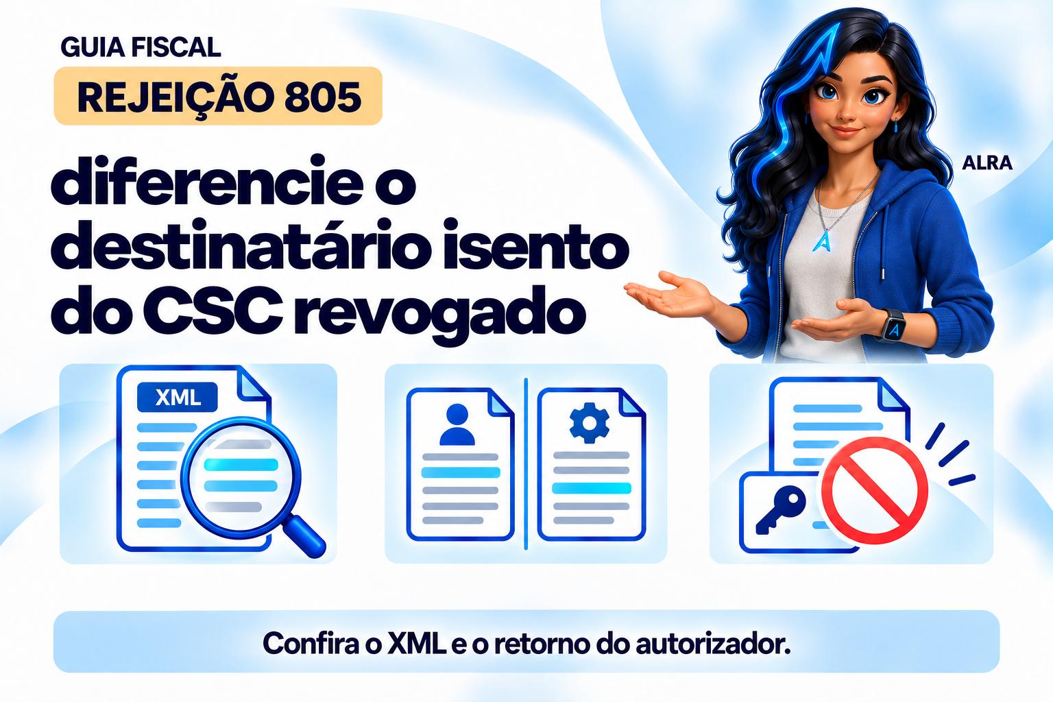 Capa ilustrada da ALRA: Rejeição 805: diferencie o destinatário isento do CSC revogado.