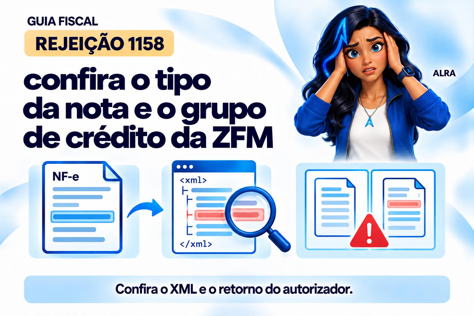 Capa ilustrada da ALRA: Rejeição 1158: confira o tipo da nota e o grupo de crédito da ZFM.