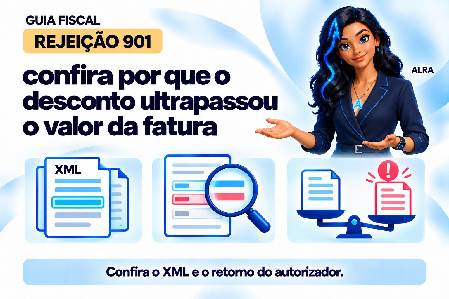 Capa ilustrada da ALRA: Rejeição 901: confira por que o desconto ultrapassou o valor da fatura.