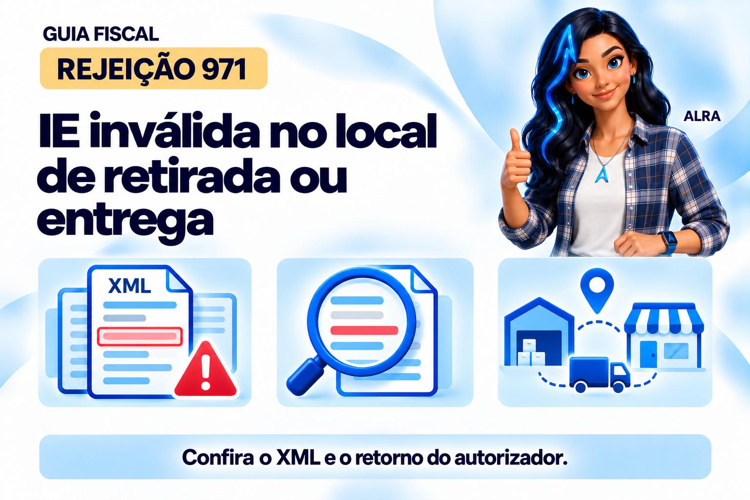 Capa ilustrada da ALRA: Rejeição 971: IE inválida no local de retirada ou entrega.