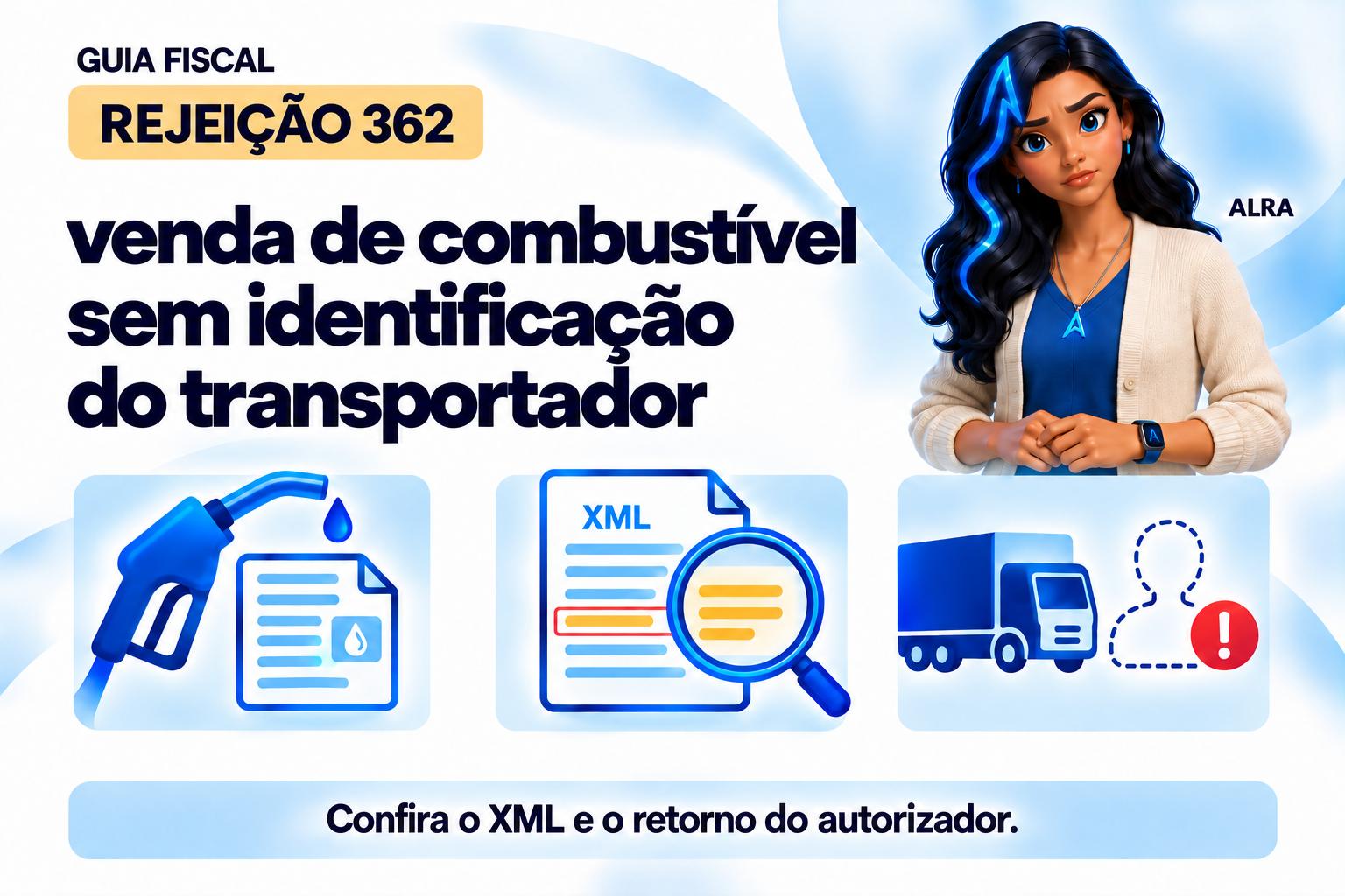 Capa ilustrada da ALRA: Rejeição 362: venda de combustível sem identificação do transportador.