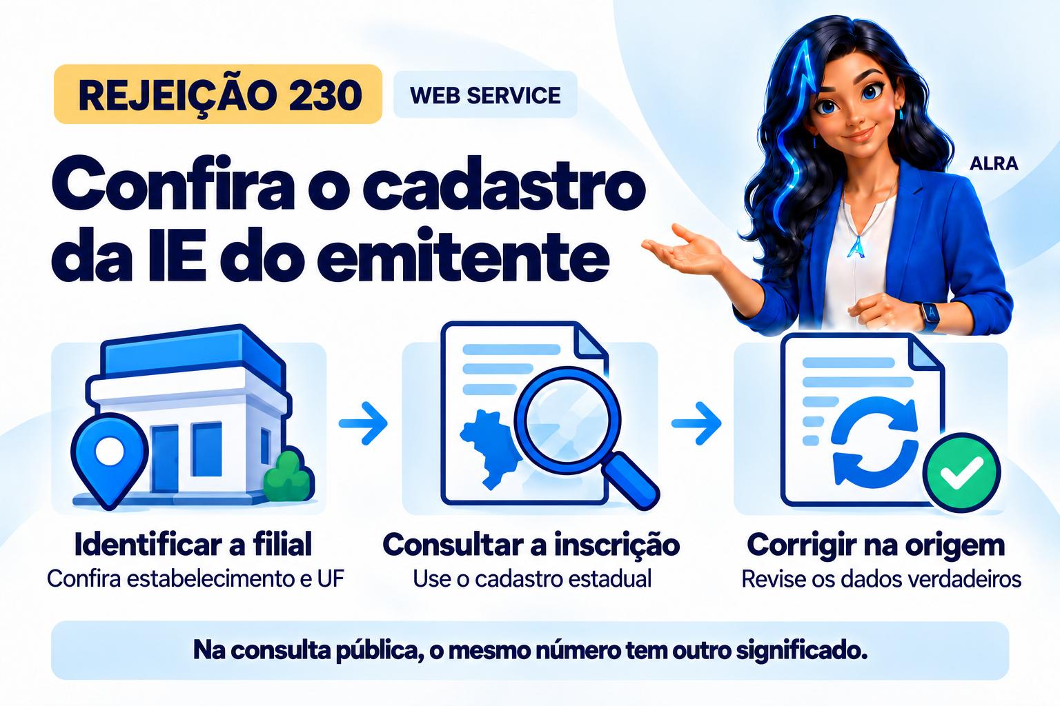 Capa ilustrada da ALRA: Rejeição 230: IE do emitente não cadastrada.