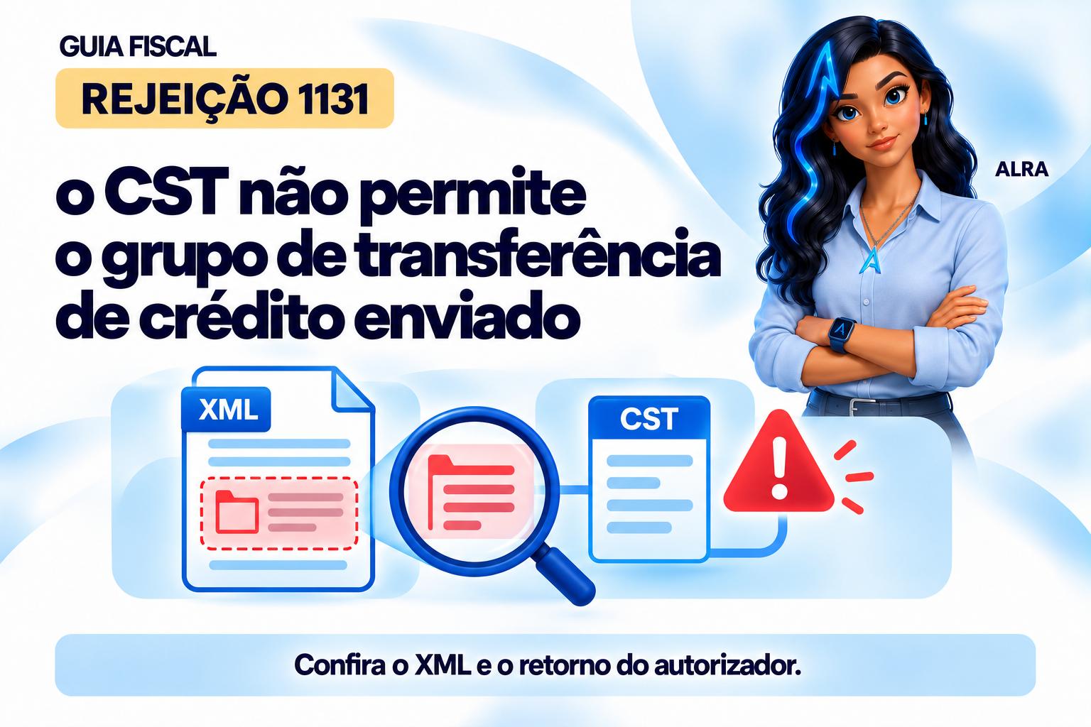 Capa ilustrada da ALRA: Rejeição 1131: o CST não permite o grupo de transferência de crédito enviado.