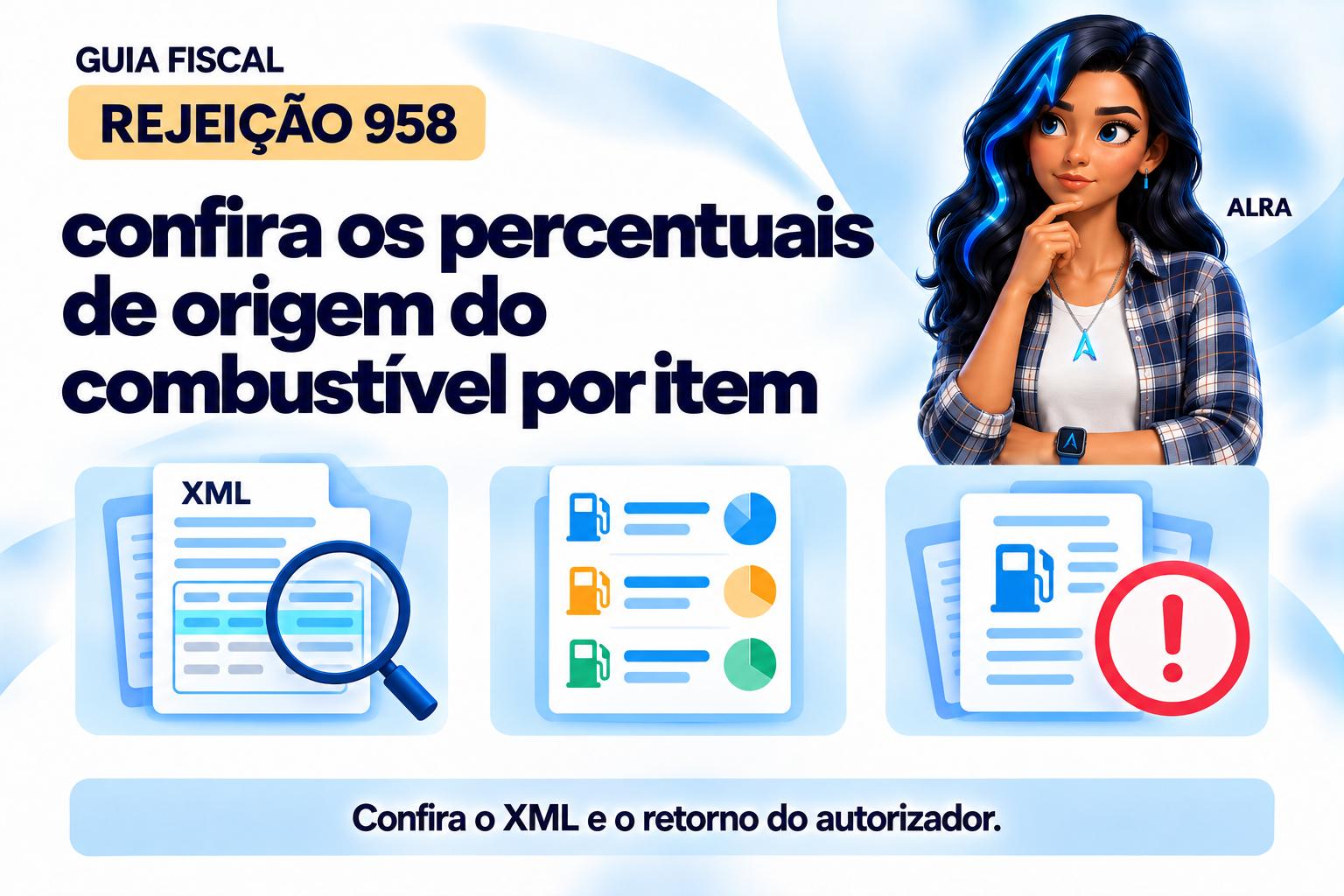 Capa ilustrada da ALRA: Rejeição 958: confira os percentuais de origem do combustível por item.