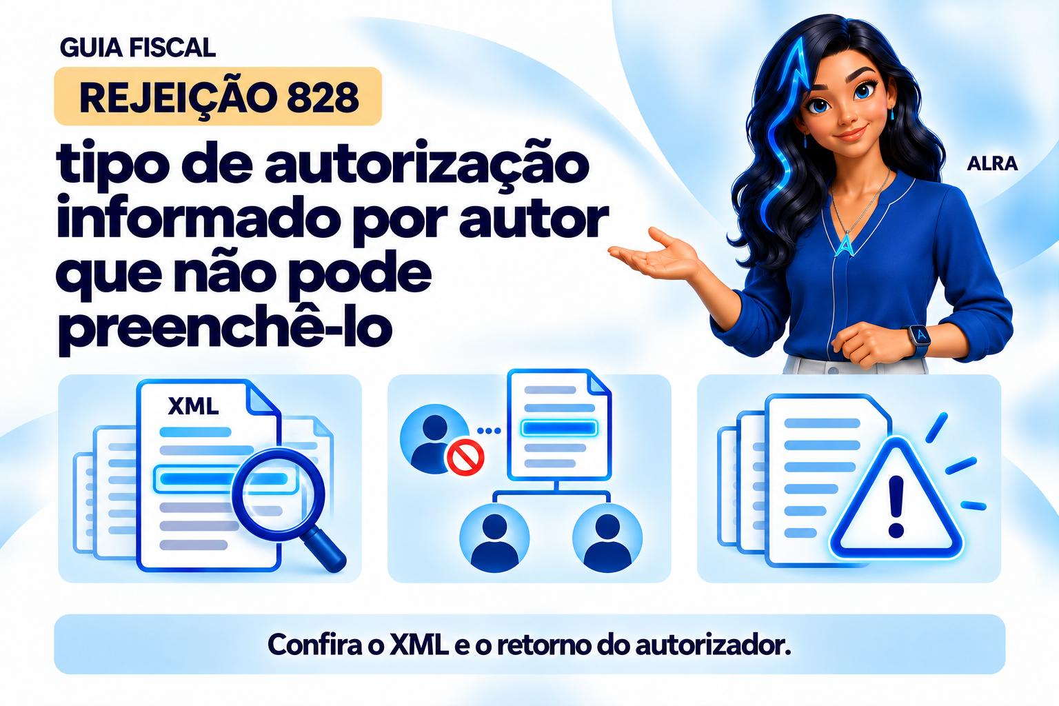 Capa ilustrada da ALRA: Rejeição 828: tipo de autorização informado por autor que não pode preenchê-lo.
