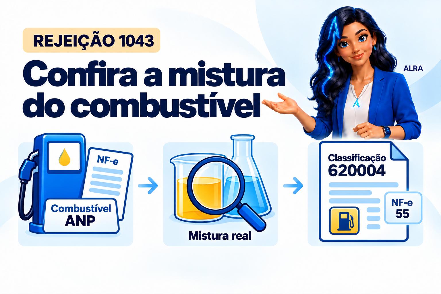 Capa ilustrada da ALRA: Rejeição 1043: confira a mistura real do combustível e a classificação 620004.