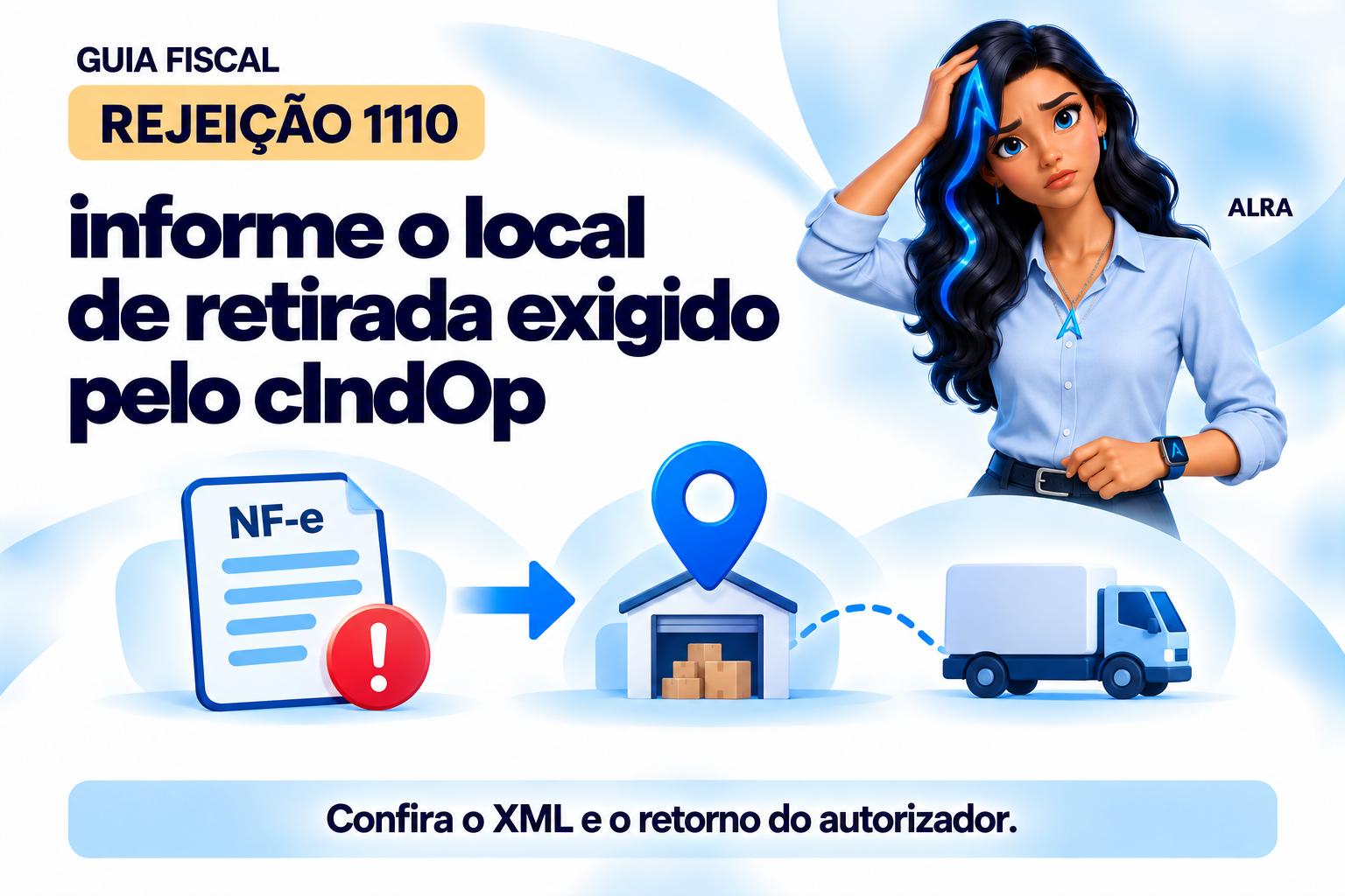 Capa ilustrada da ALRA: Rejeição 1110: informe o local de retirada exigido pelo cIndOp.