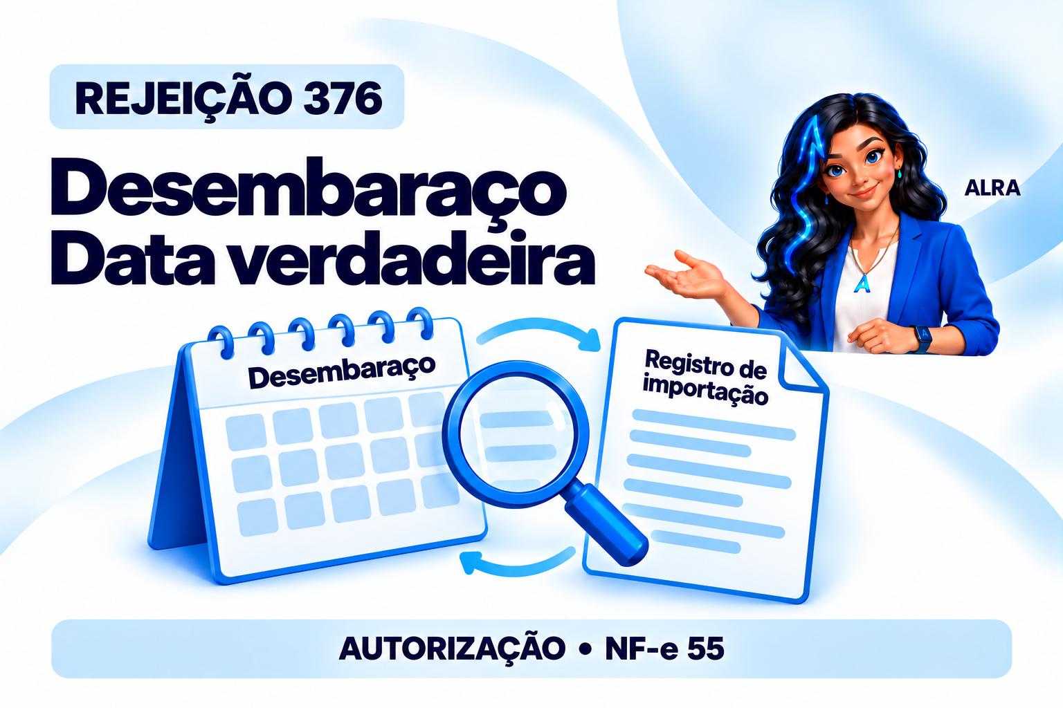 Capa ilustrada da ALRA: Rejeição 376: confira a data verdadeira do desembaraço aduaneiro.