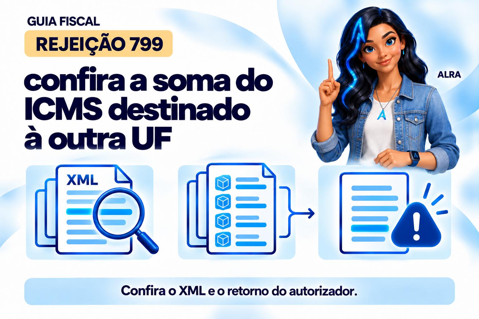 Capa ilustrada da ALRA: Rejeição 799: confira a soma do ICMS destinado à outra UF.